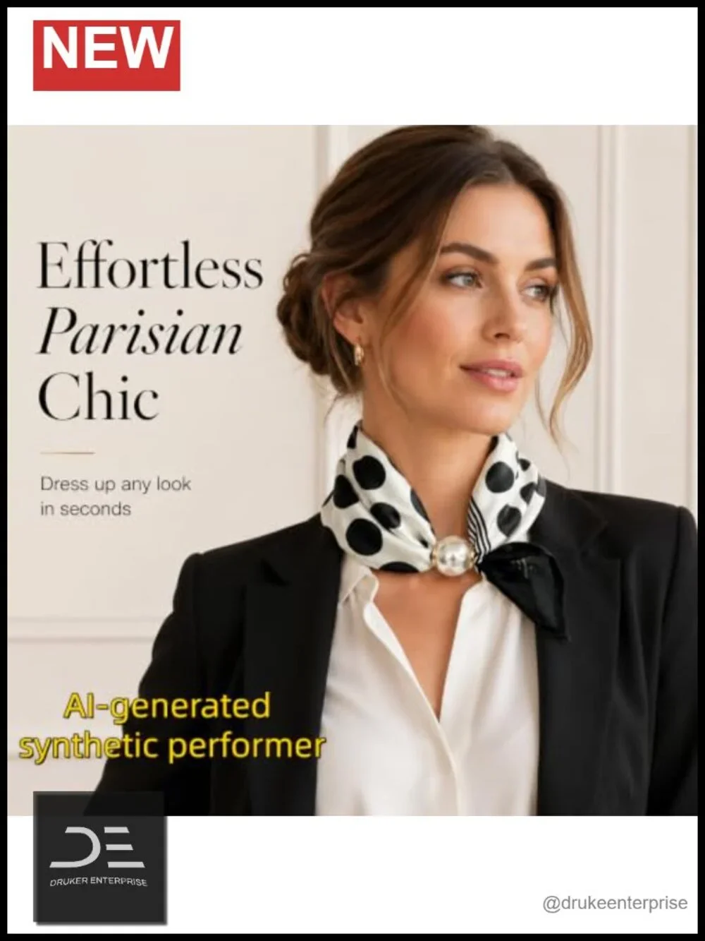 Magnetic Buckle Satin Scarf with Pearl Charm - Retro Floral Scarf, Multi-Way